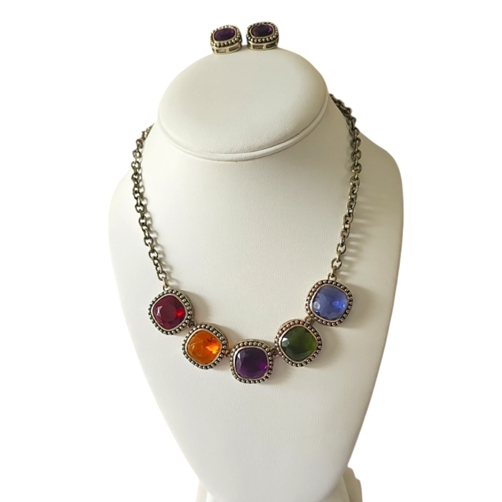 Vintage NIB Avon colorful crystal necklace and earrings set